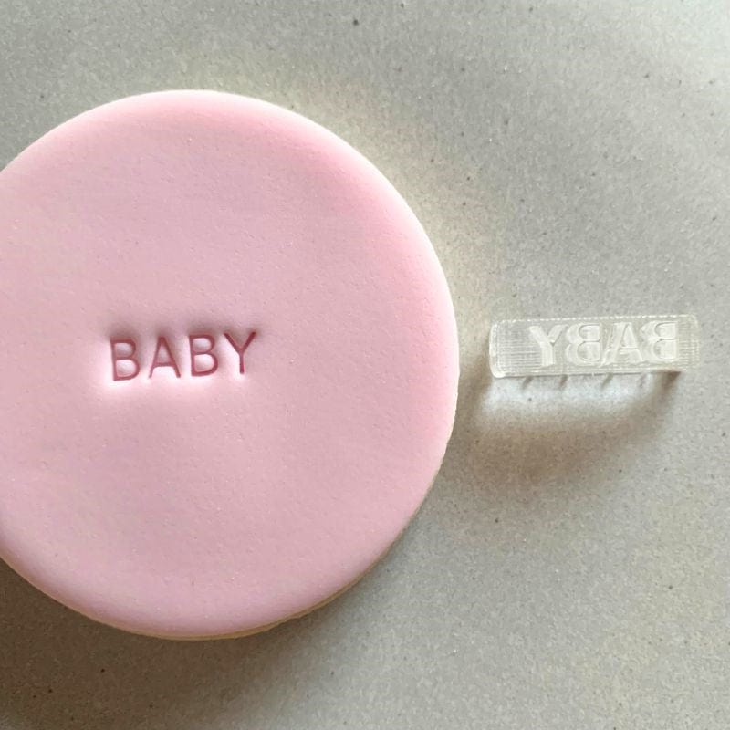 mini baby text cookie stamp with fondant decoration