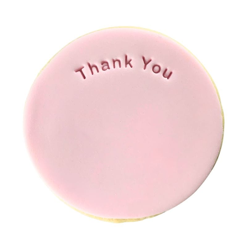 Mini Curved Thank You Stamp creating heartfelt fondant cookie design
