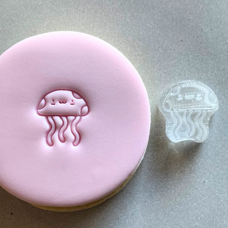 Mini Cute Jellyfish Cookie Stamp used to create decorated fondant cookie