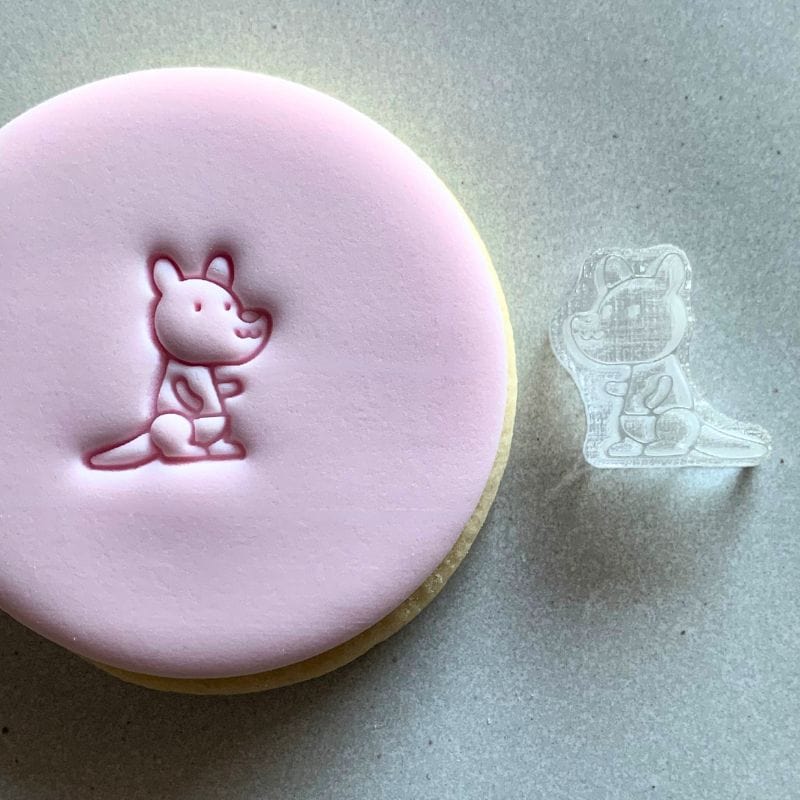 Mini Kangaroo Cookie Stamp used to create decorated fondant cookie