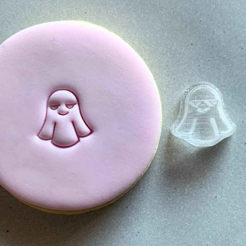 Mini Ghost Cookie Stamp used to create decorated fondant cookie