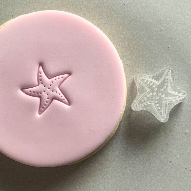 Mini Starfish Cookie Stamp used to create decorated fondant cookie