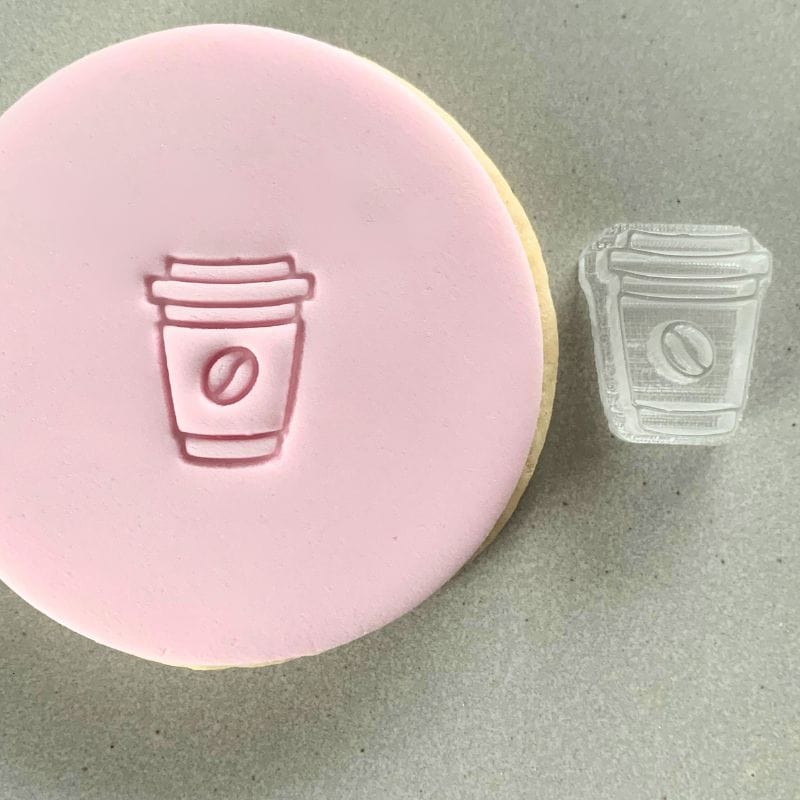 Mini Takeaway Coffee Cookie Stamp used to create decorated fondant cookie