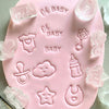 fondant cookies with baby shower stamp collection design